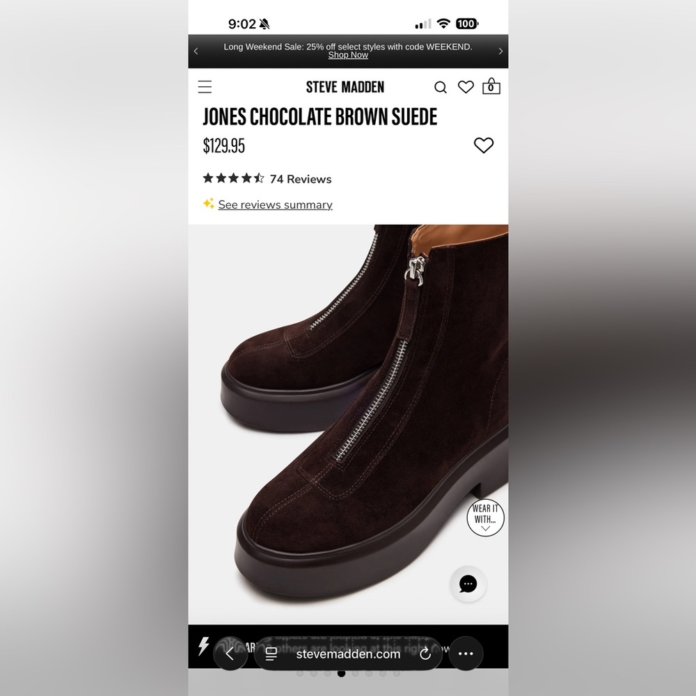 Steve Madden Chocolate Brown Suede Front-Zip Platform Ankle Boots
